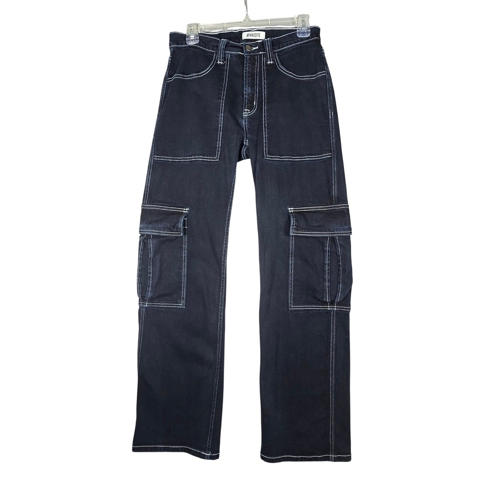 Aphrodite Cargo Jeans Mens 30x32 Hot Topic Contrast Stitch Black Straight Leg